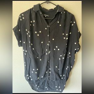 Madewell Drapey Black and White Polka Dot Button Up Blouse